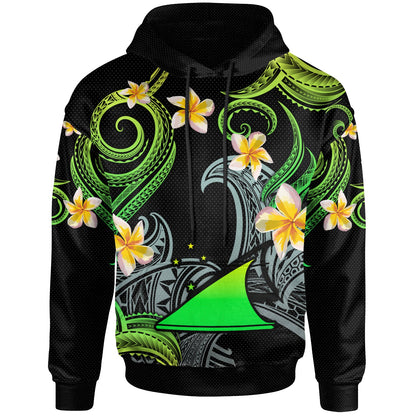 Tokelau Hoodie - Custom Personalised Polynesian Waves with Plumeria Flowers (Green)