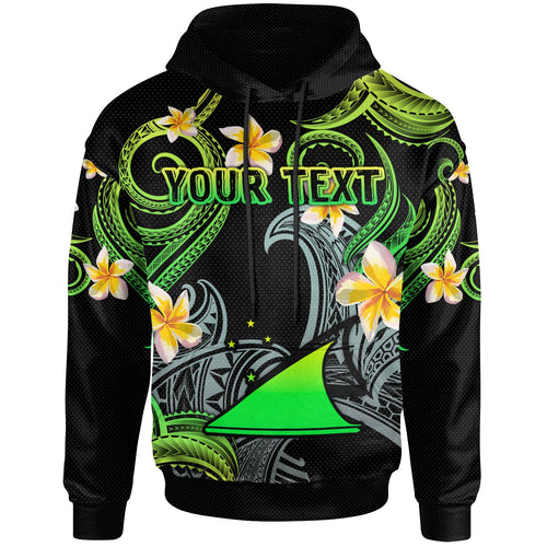 Tokelau Hoodie - Custom Personalised Polynesian Waves with Plumeria Flowers (Green)