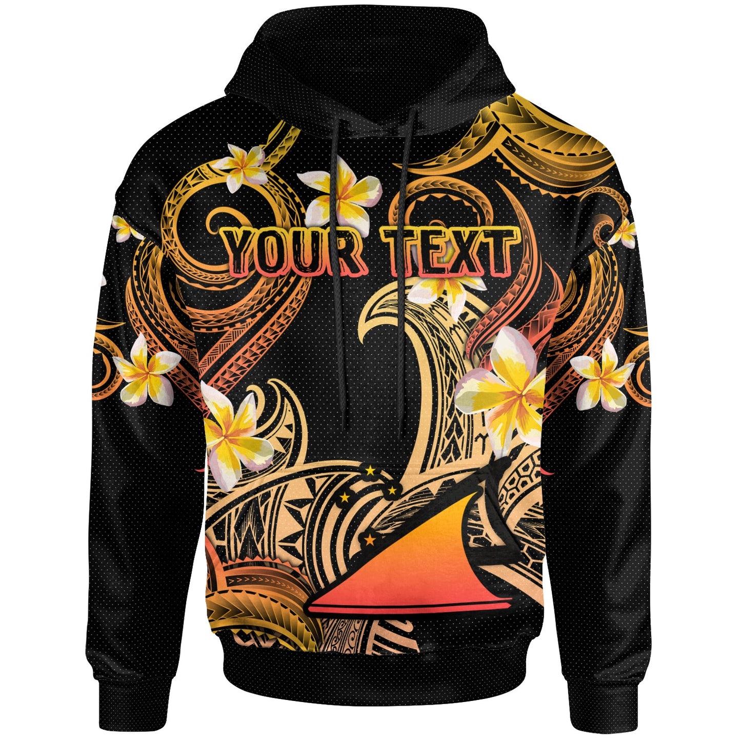 Tokelau Hoodie - Custom Personalised Polynesian Waves with Plumeria Flowers (Orange)