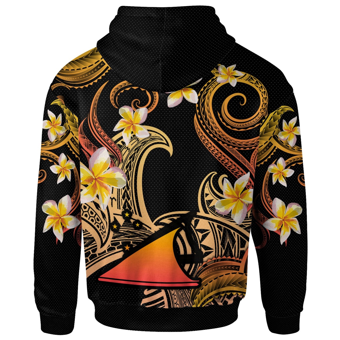 Tokelau Hoodie - Custom Personalised Polynesian Waves with Plumeria Flowers (Orange)