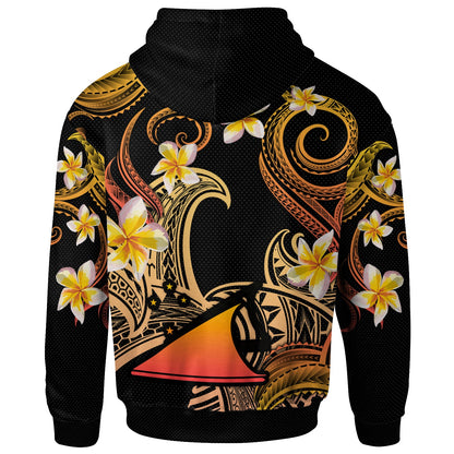Tokelau Hoodie - Custom Personalised Polynesian Waves with Plumeria Flowers (Orange)