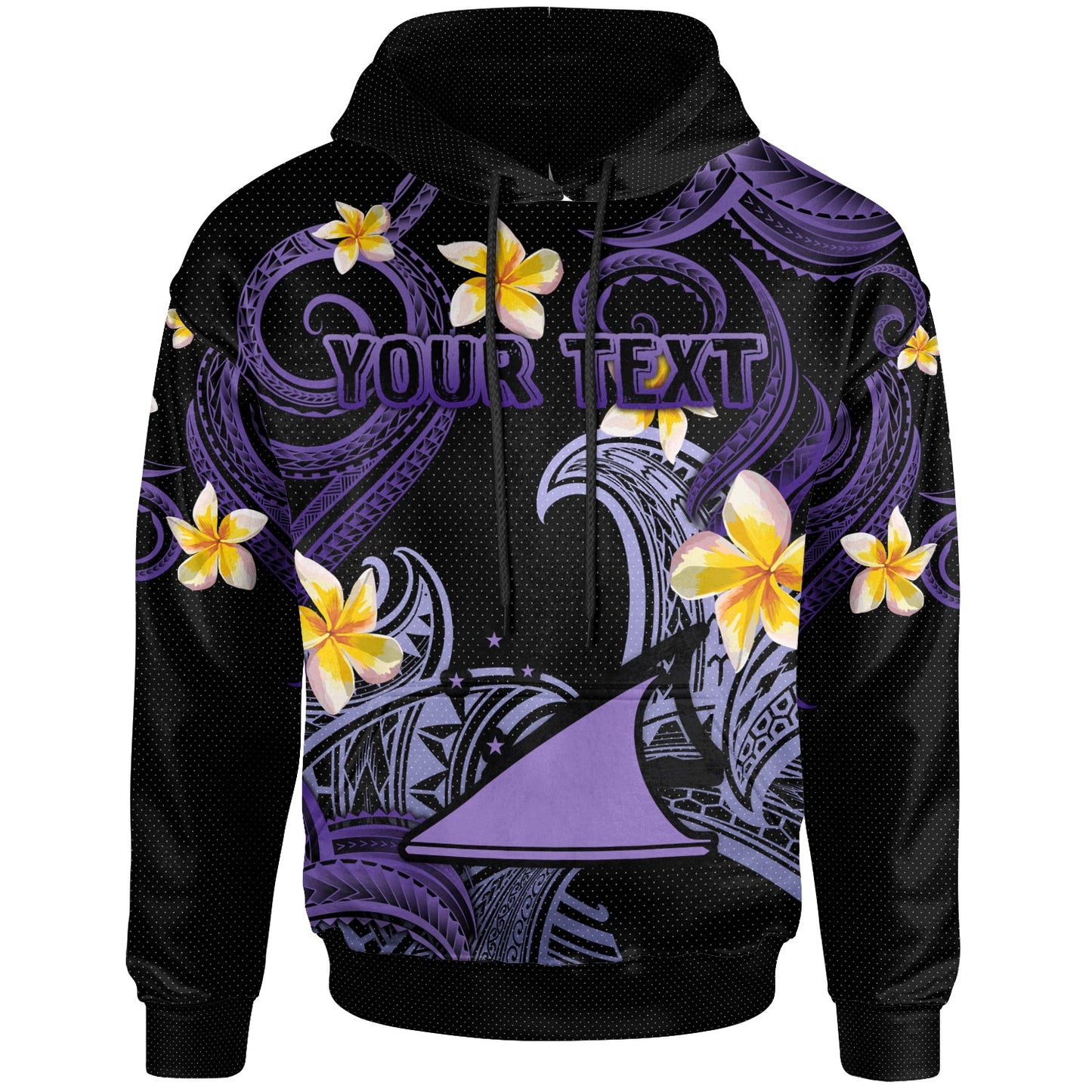 Tokelau Hoodie - Custom Personalised Polynesian Waves with Plumeria Flowers (Purple)