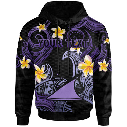 Tokelau Hoodie - Custom Personalised Polynesian Waves with Plumeria Flowers (Purple)