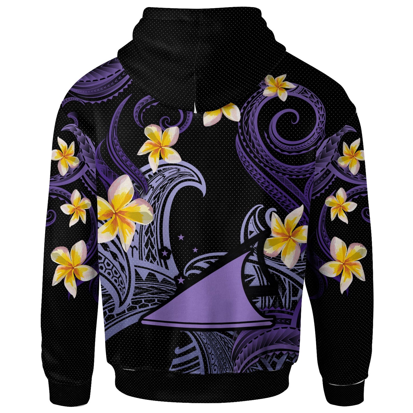 Tokelau Hoodie - Custom Personalised Polynesian Waves with Plumeria Flowers (Purple)