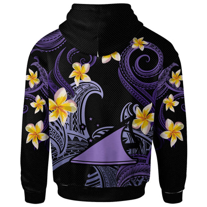 Tokelau Hoodie - Custom Personalised Polynesian Waves with Plumeria Flowers (Purple)