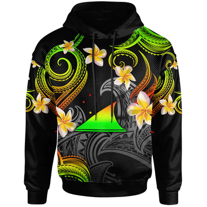 Tokelau Hoodie - Custom Personalised Polynesian Waves with Plumeria Flowers (Reggae)
