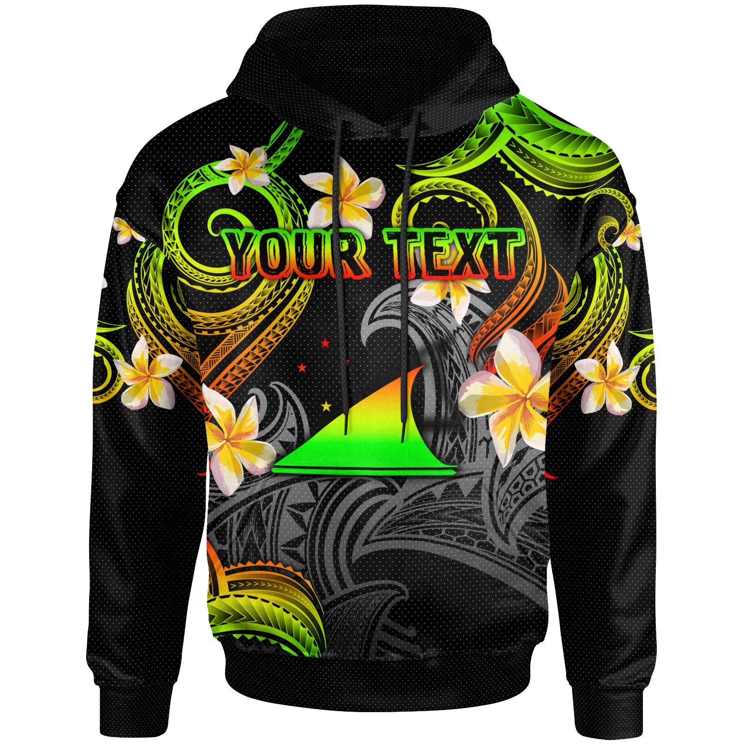 Tokelau Hoodie - Custom Personalised Polynesian Waves with Plumeria Flowers (Reggae)