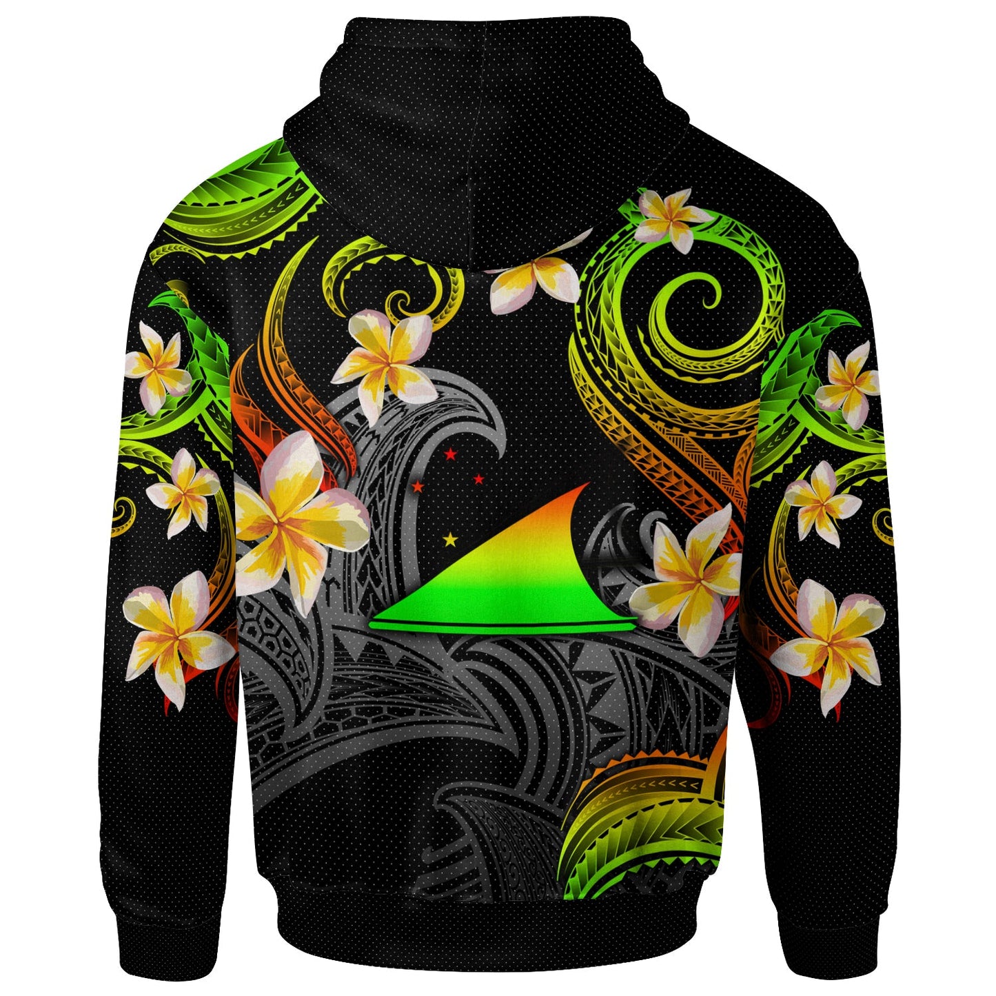 Tokelau Hoodie - Custom Personalised Polynesian Waves with Plumeria Flowers (Reggae)