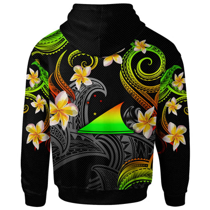 Tokelau Hoodie - Custom Personalised Polynesian Waves with Plumeria Flowers (Reggae)