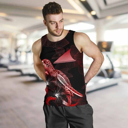 Tokelau Men Tank Top - Turtle With Blooming Hibiscus Red
