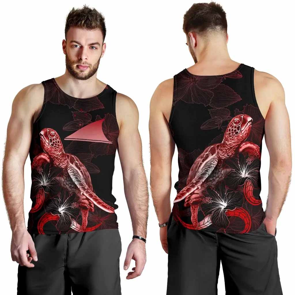 Tokelau Men Tank Top - Turtle With Blooming Hibiscus Red