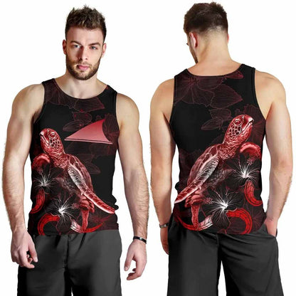 Tokelau Men Tank Top - Turtle With Blooming Hibiscus Red