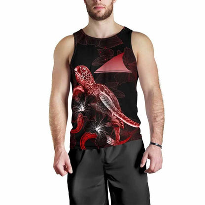 Tokelau Men Tank Top - Turtle With Blooming Hibiscus Red