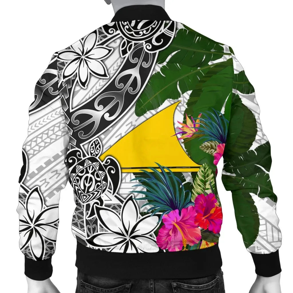 Tokelau Bomber Jacket White - Turtle Plumeria Banana Leaf