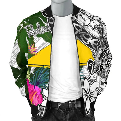 Tokelau Bomber Jacket White - Turtle Plumeria Banana Leaf