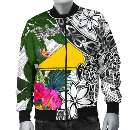 Tokelau Bomber Jacket White - Turtle Plumeria Banana Leaf