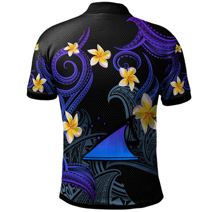 Tokelau Polo Shirt - Custom Personalised Polynesian Waves with Plumeria Flowers (Blue)