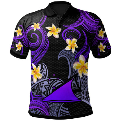 Tokelau Polo Shirt - Custom Personalised Polynesian Waves with Plumeria Flowers (Purple)