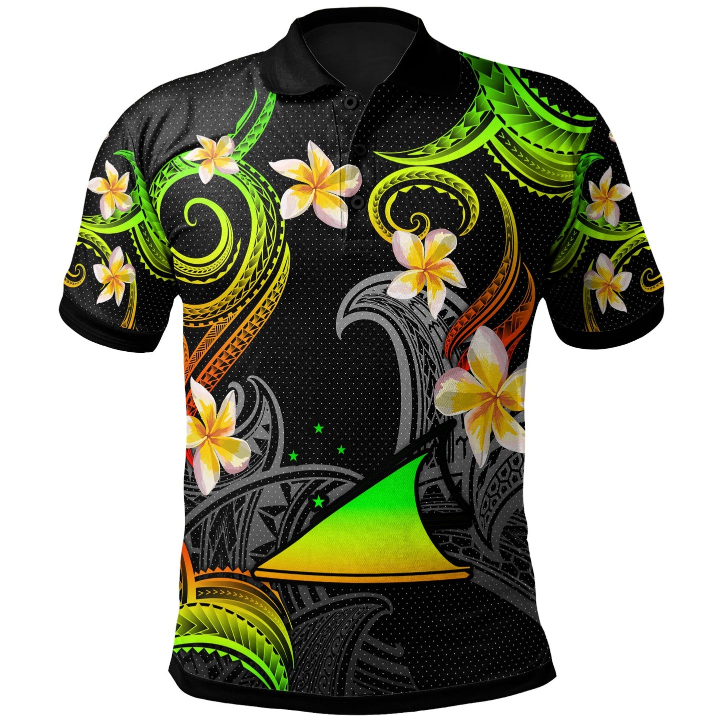 Tokelau Polo Shirt - Custom Personalised Polynesian Waves with Plumeria Flowers (Reggae)