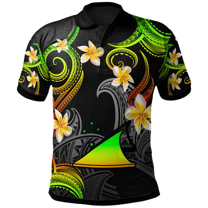 Tokelau Polo Shirt - Custom Personalised Polynesian Waves with Plumeria Flowers (Reggae)