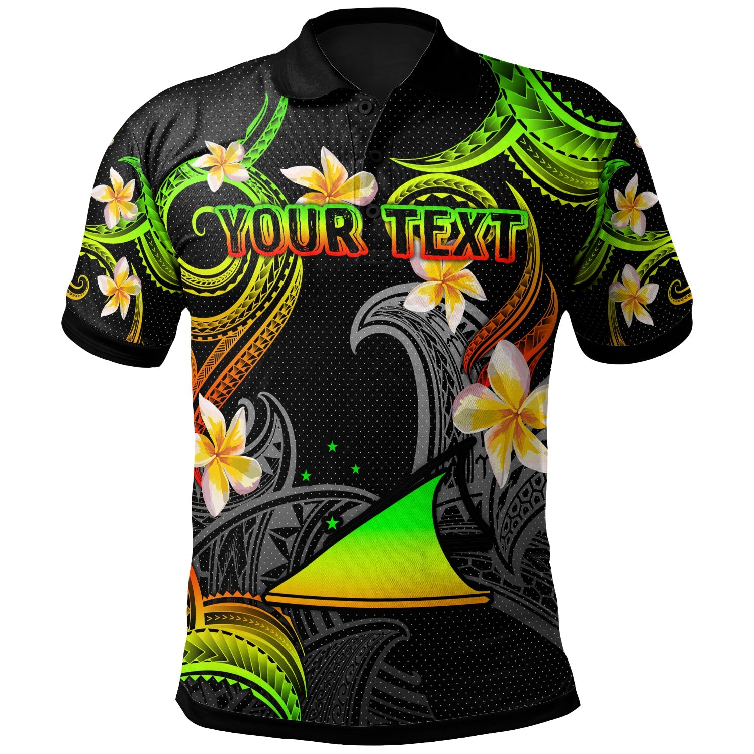 Tokelau Polo Shirt - Custom Personalised Polynesian Waves with Plumeria Flowers (Reggae)