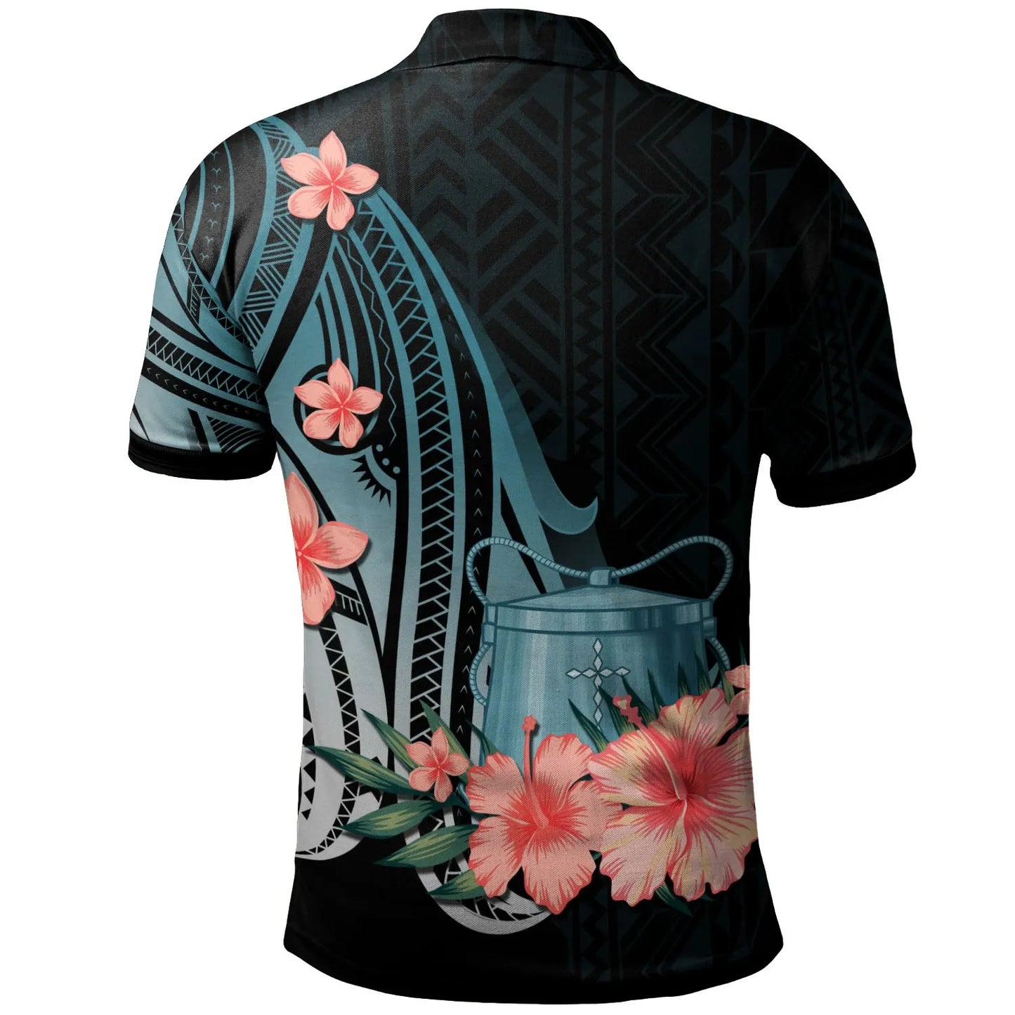 Tokelau Polo Shirt - Turquoise Polynesian Hibiscus Pattern Style