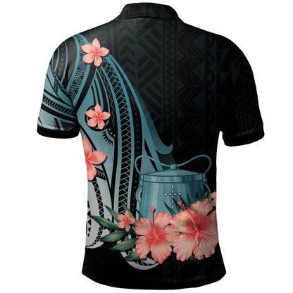 Tokelau Polo Shirt - Turquoise Polynesian Hibiscus Pattern Style