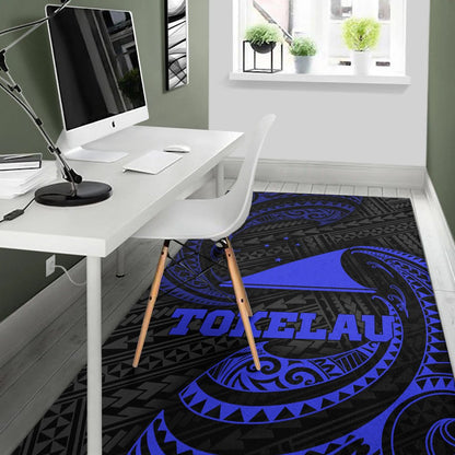 Tokelau Polynesian Area Rug - Blue Tribal Wave