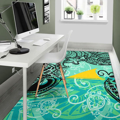 Tokelau Polynesian Area Rug - Vintage Floral Pattern Green Color