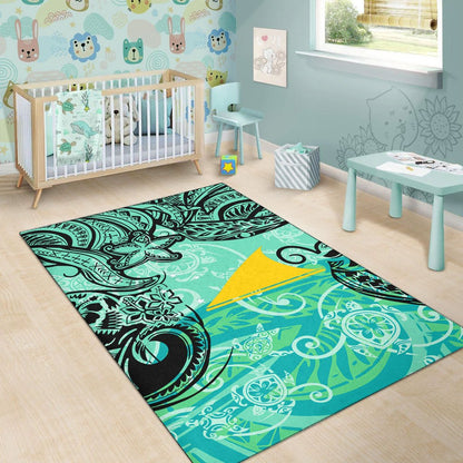 Tokelau Polynesian Area Rug - Vintage Floral Pattern Green Color