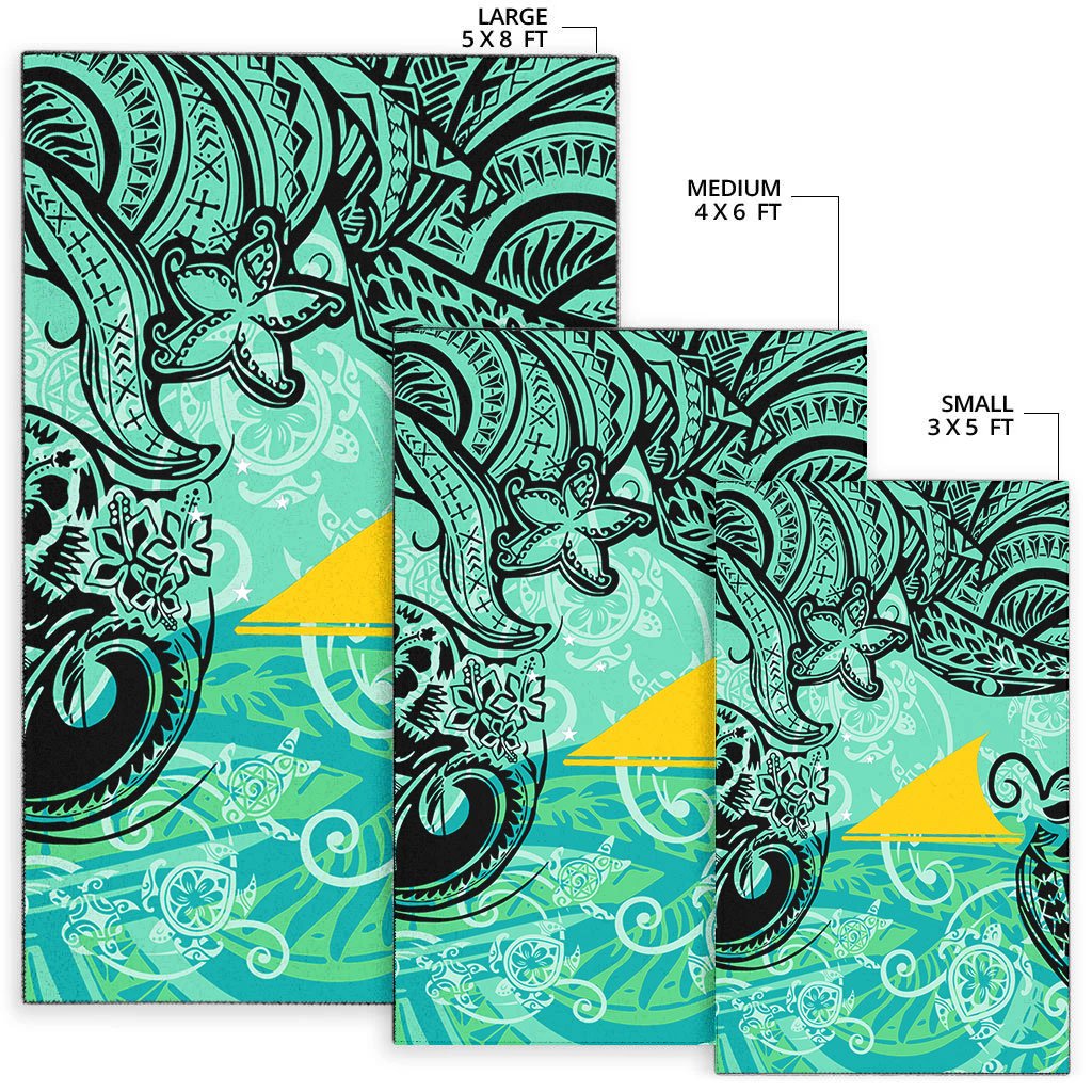 Tokelau Polynesian Area Rug - Vintage Floral Pattern Green Color