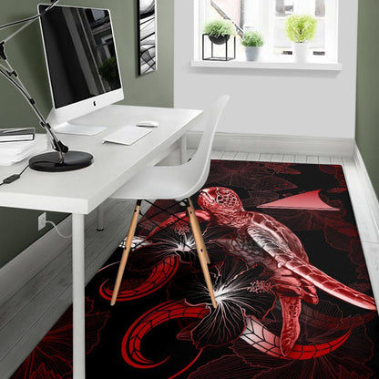 Tokelau Polynesian Area Rugs - Turtle With Blooming Hibiscus Red