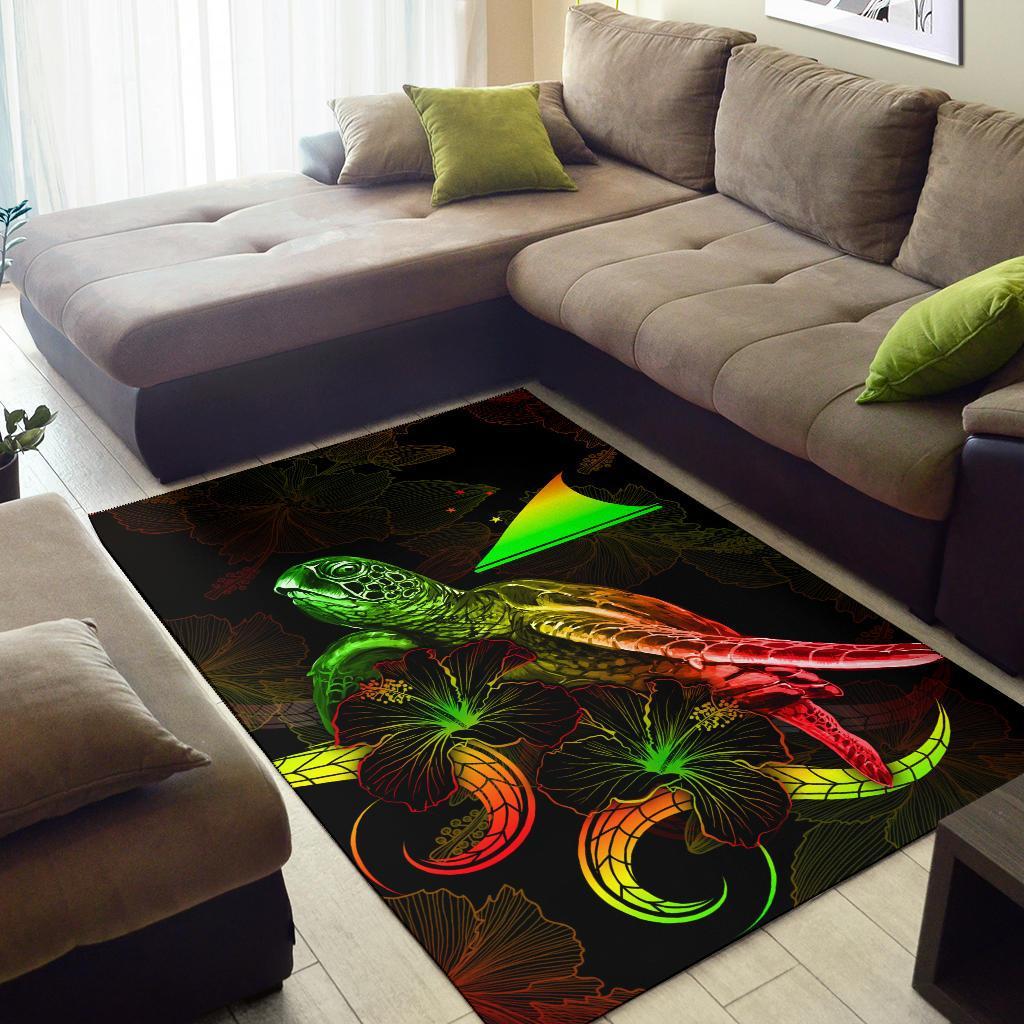 Tokelau Polynesian Area Rugs - Turtle With Blooming Hibiscus Reggae