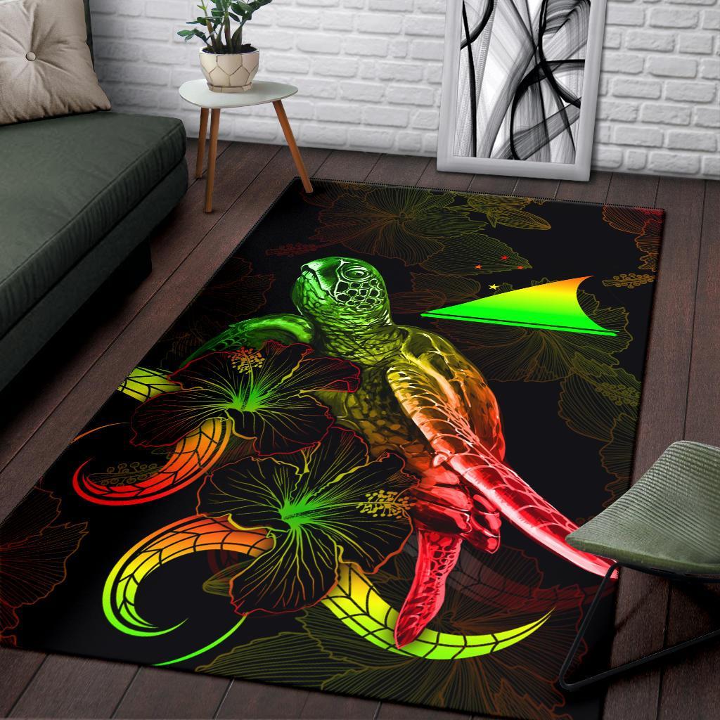 Tokelau Polynesian Area Rugs - Turtle With Blooming Hibiscus Reggae