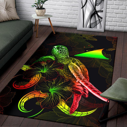 Tokelau Polynesian Area Rugs - Turtle With Blooming Hibiscus Reggae