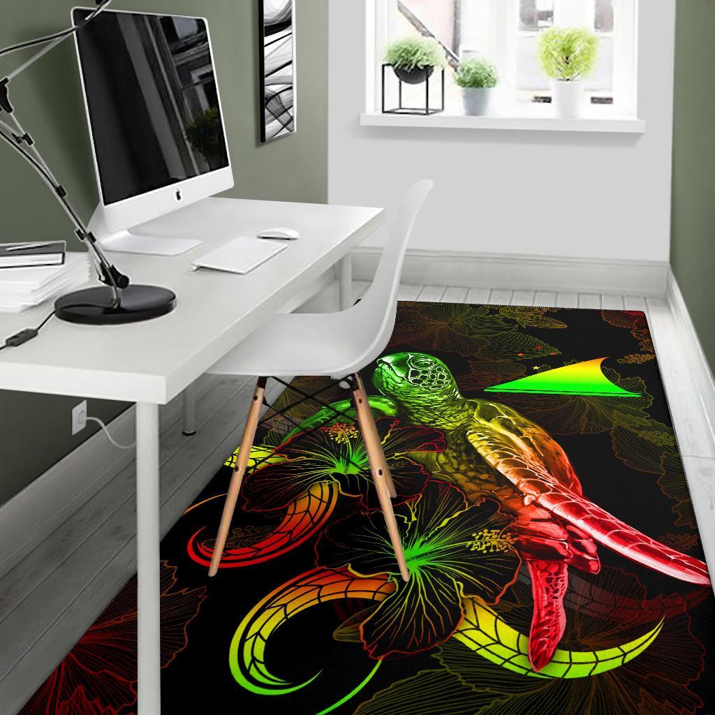 Tokelau Polynesian Area Rugs - Turtle With Blooming Hibiscus Reggae