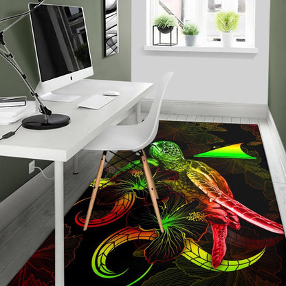 Tokelau Polynesian Area Rugs - Turtle With Blooming Hibiscus Reggae