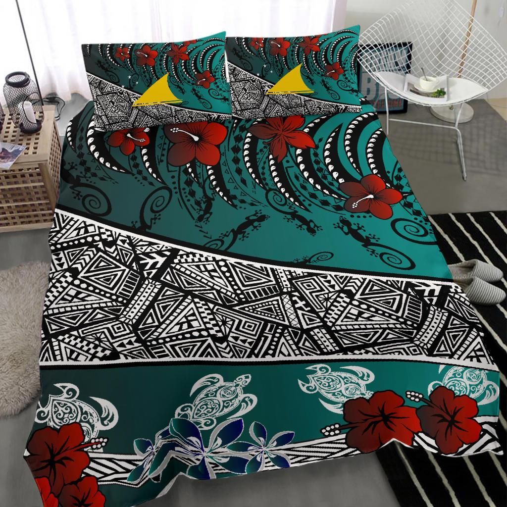 Tokelau Polynesian Bedding Set - Lizard And Turtle Green
