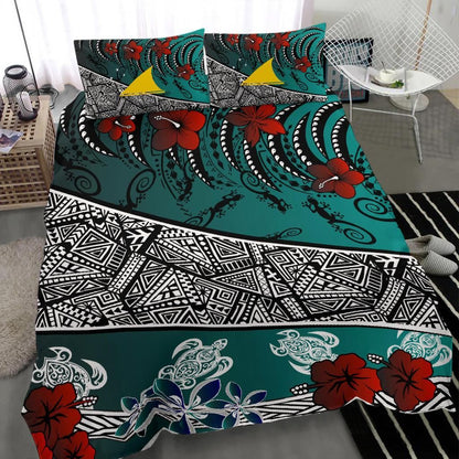 Tokelau Polynesian Bedding Set - Lizard And Turtle Green