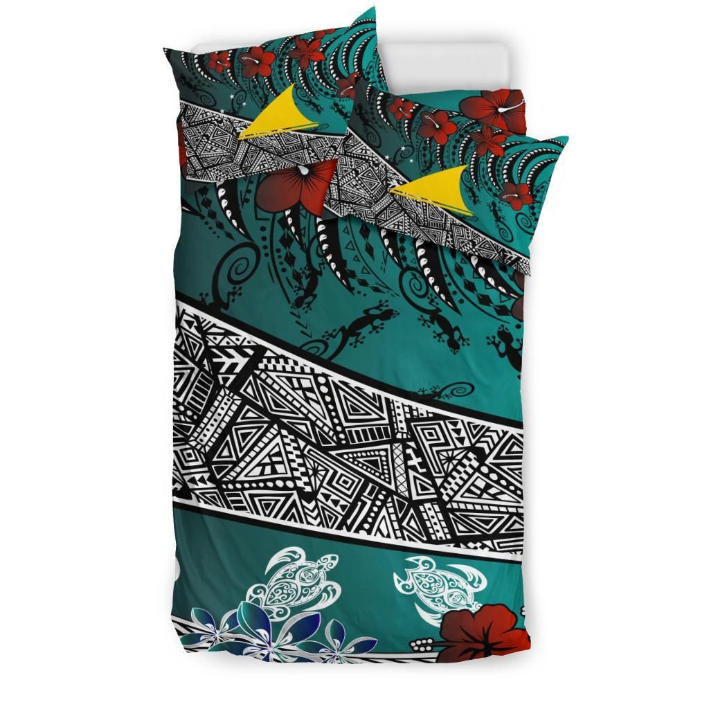 Tokelau Polynesian Bedding Set - Lizard And Turtle Green