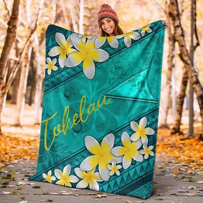 Tokelau Polynesian Blanket - Plumeria With Blue Ocean