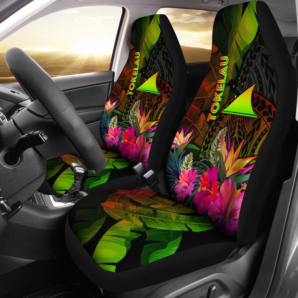 Tokelau Polynesian Car Seat Covers - Hibiscus and Banana Leaves