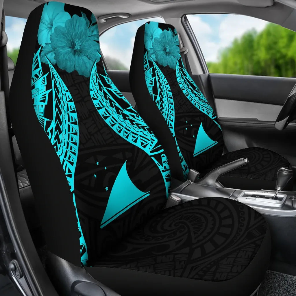 Tokelau Polynesian Car Seat Covers Pride Seal And Hibiscus Neon Blue