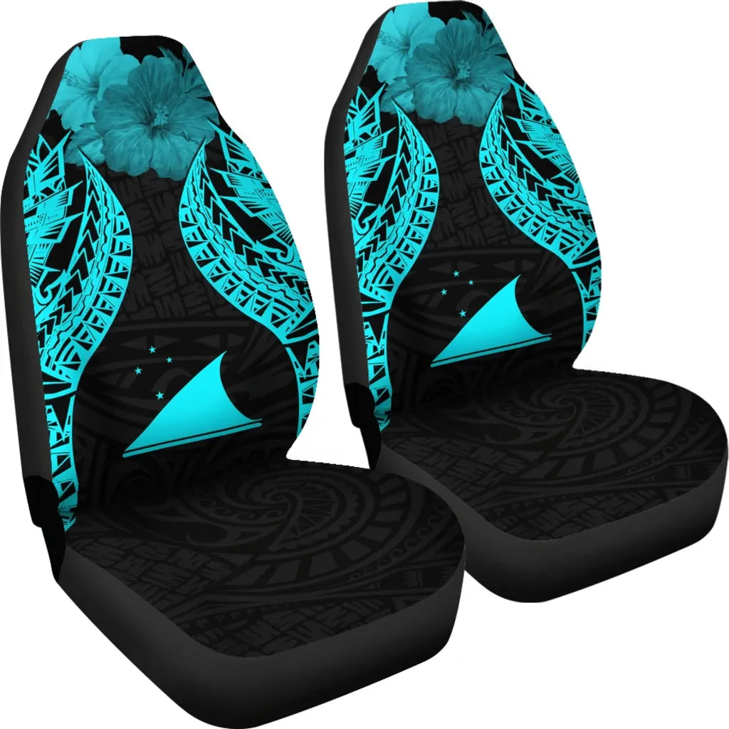 Tokelau Polynesian Car Seat Covers Pride Seal And Hibiscus Neon Blue
