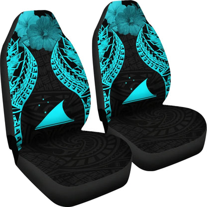 Tokelau Polynesian Car Seat Covers Pride Seal And Hibiscus Neon Blue