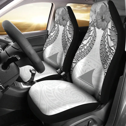 Tokelau Polynesian Car Seat Covers Pride Seal And Hibiscus White