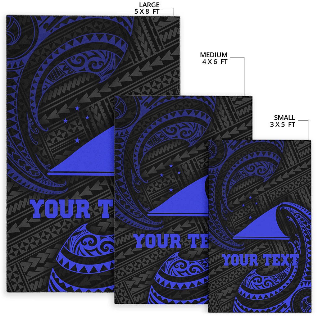 Tokelau Polynesian Custom Personalised Area Rug - Blue Tribal Wave