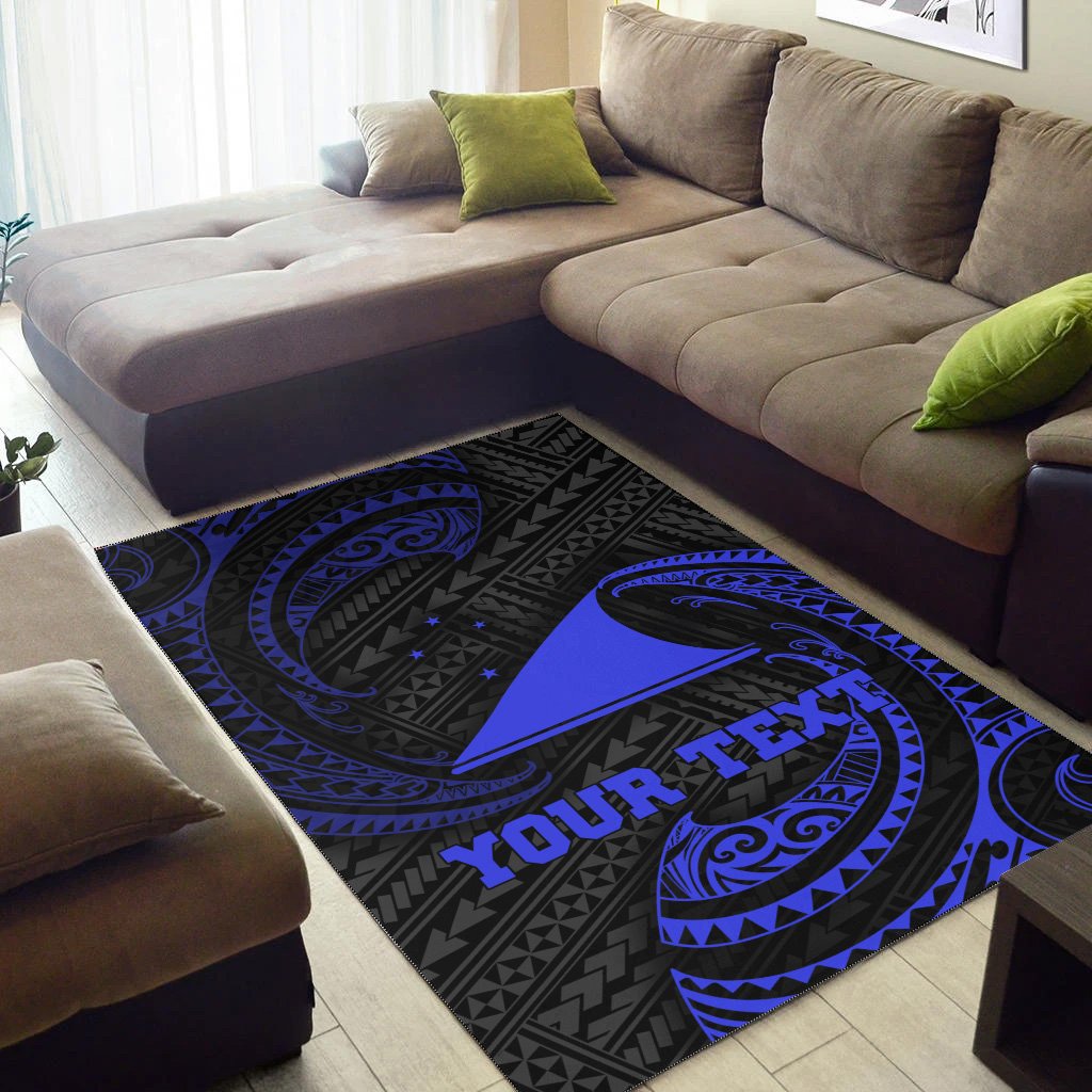 Tokelau Polynesian Custom Personalised Area Rug - Blue Tribal Wave