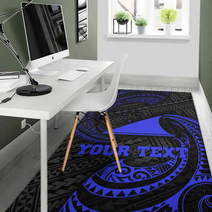 Tokelau Polynesian Custom Personalised Area Rug - Blue Tribal Wave