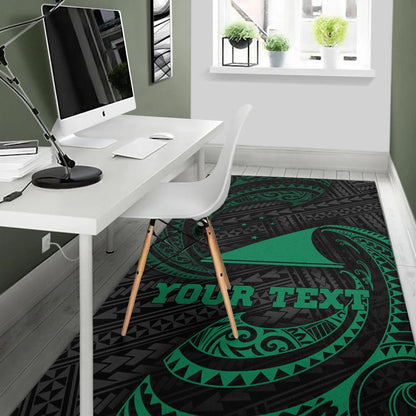 Tokelau Polynesian Custom Personalised Area Rug - Green Tribal Wave